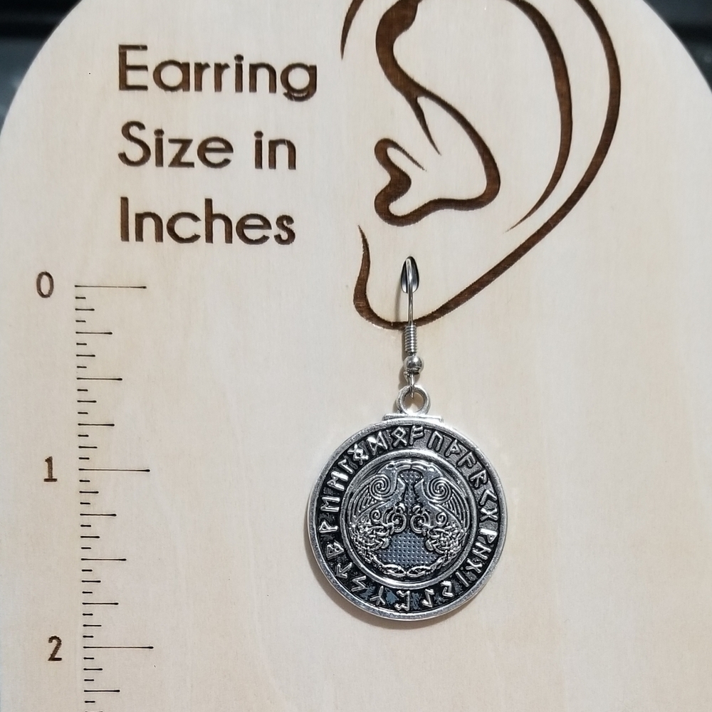 𝅺ravens Runes silver tone Amulet Earrings - Picture 3 of 3